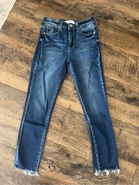 KanCan Dark Wash Skinny Jeans with Frayed Hem